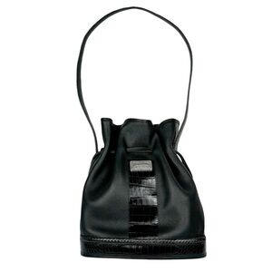 Brighton Black Leather Bucket Bag Croc Shoulder Bag